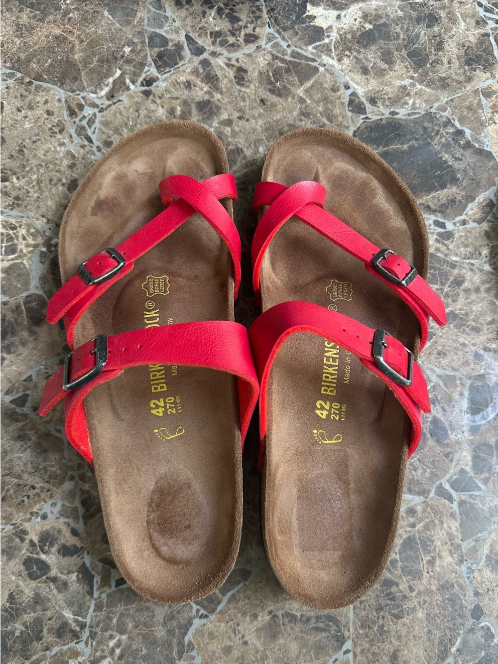 Birkenstock Red Double-Strap Leather Sandals